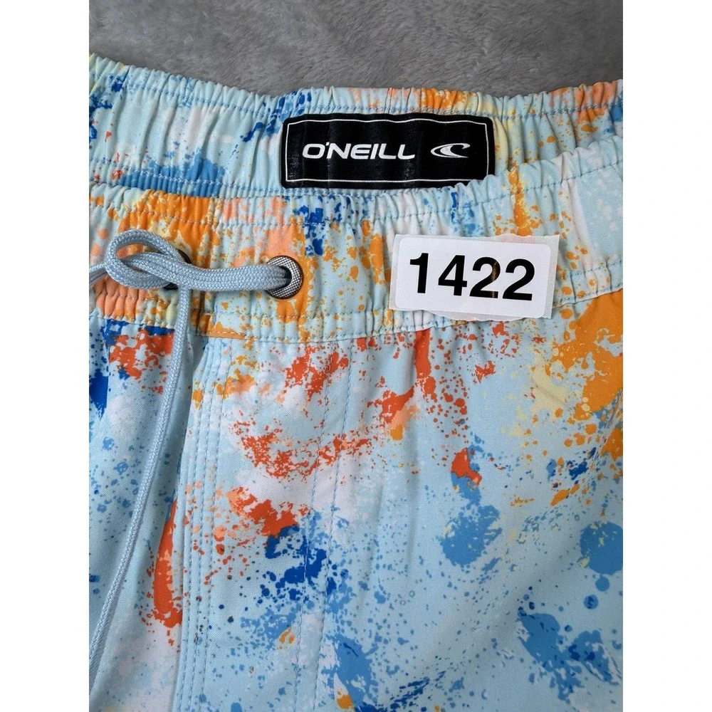 O'Neill Board Shorts Mens Large Blue Orange Print Surf Swim Trunks Pockets